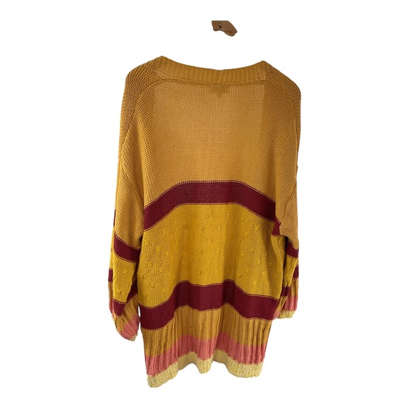 Umgee Yellow Knit Duster Cardigan Striped Open Front Bohemian Sweater - Picture 7 of 11